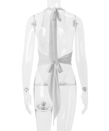 Effortless White Textured Halter Neck Tie-Hem Top - Your Chic Resort & Fall Getaway Essential