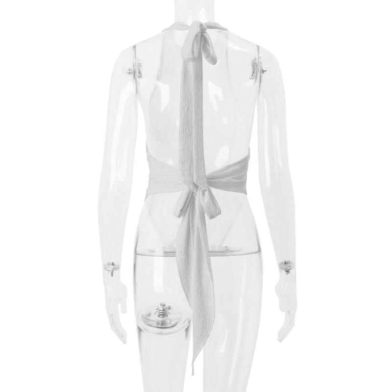 Effortless White Textured Halter Neck Tie-Hem Top - Your Chic Resort & Fall Getaway Essential