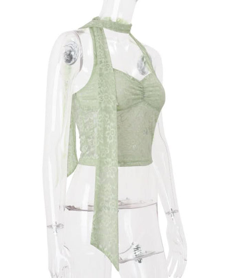 Ethereal Sage Lace Halter Top | Chic Fall Layers & Date Night Style for American Women