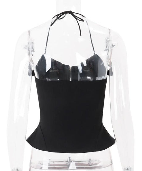 Edgy Corset-Style Zip-Up Halter Peplum Top - Fall Nights & Party Perfect