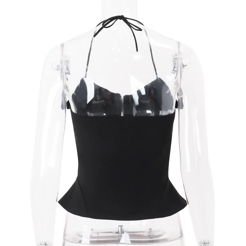 Edgy Corset-Style Zip-Up Halter Peplum Top - Fall Nights & Party Perfect