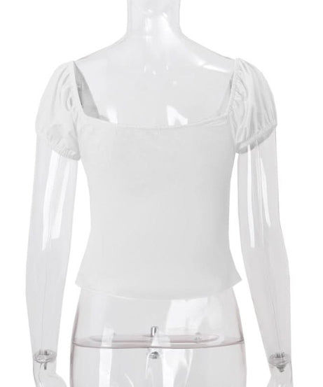 Chic White Puff Sleeve Button-Front Top for Women | Effortless Fall Style & Comfort