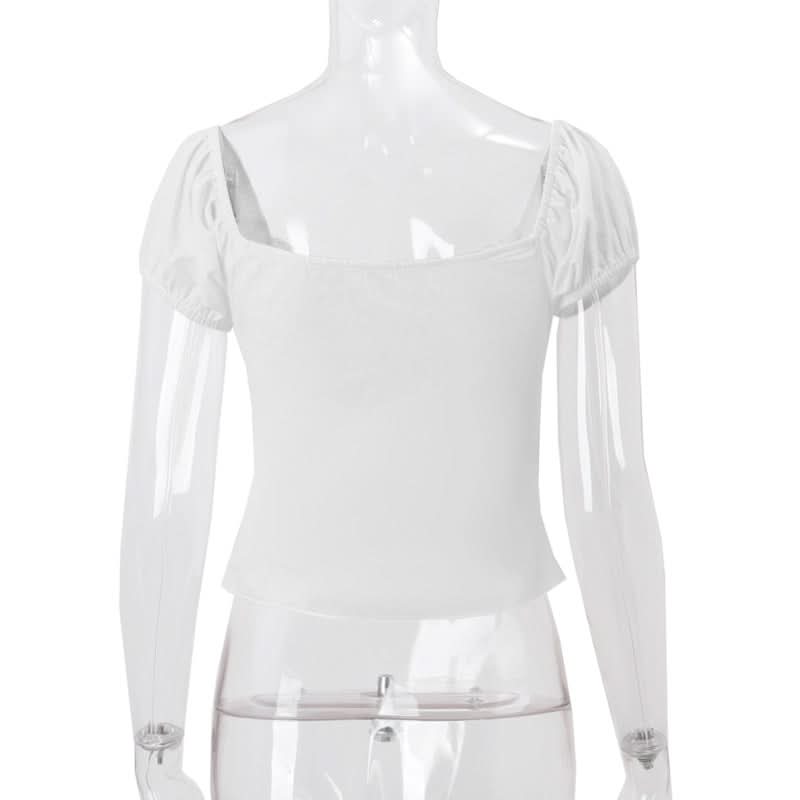 Chic White Puff Sleeve Button-Front Top for Women | Effortless Fall Style & Comfort