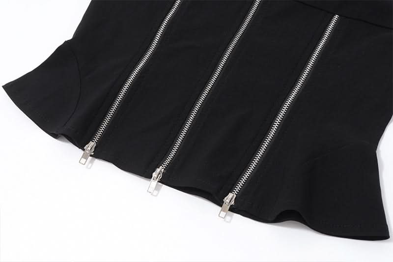 Edgy Corset-Style Zip-Up Halter Peplum Top - Fall Nights & Party Perfect