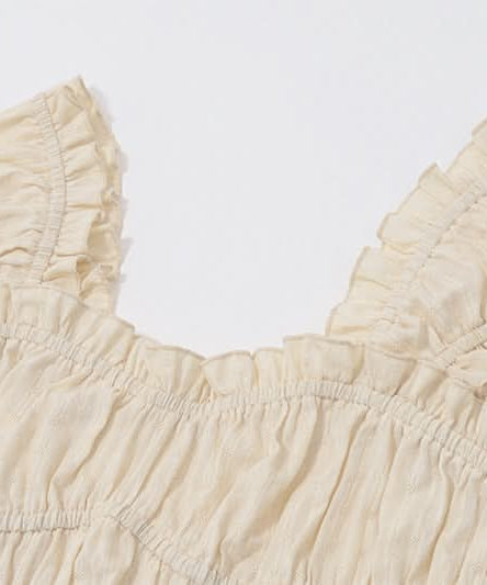 Romantic Cottagecore Smocked Crop Top with Lace Hem - Cozy Fall Style