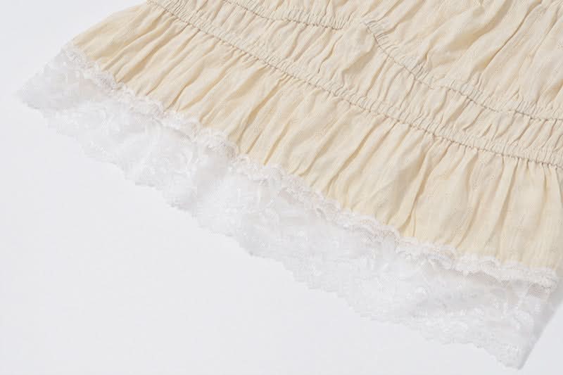 Romantic Cottagecore Smocked Crop Top with Lace Hem - Cozy Fall Style