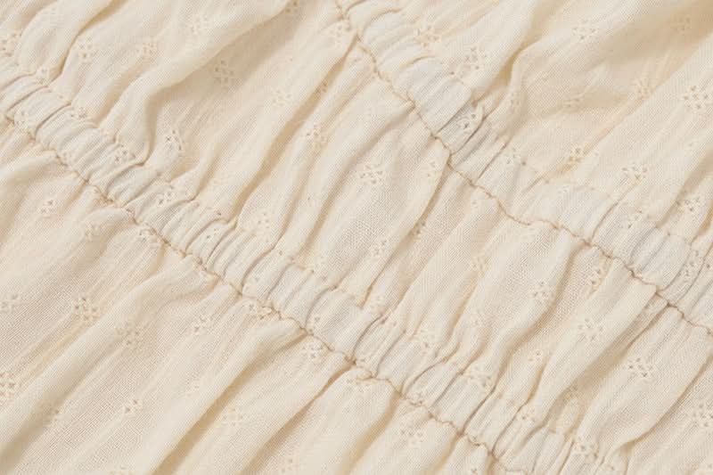 Romantic Cottagecore Smocked Crop Top with Lace Hem - Cozy Fall Style