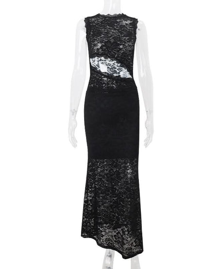 Sultry Black Lace Cutout Maxi Dress Set | Fall & Holiday Party Ready