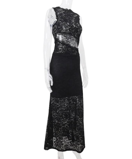Sultry Black Lace Cutout Maxi Dress Set | Fall & Holiday Party Ready