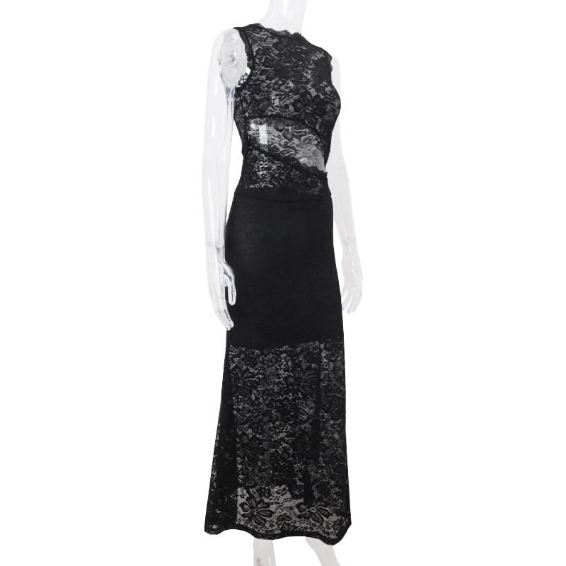 Sultry Black Lace Cutout Maxi Dress Set | Fall & Holiday Party Ready