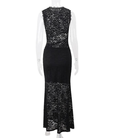 Sultry Black Lace Cutout Maxi Dress Set | Fall & Holiday Party Ready