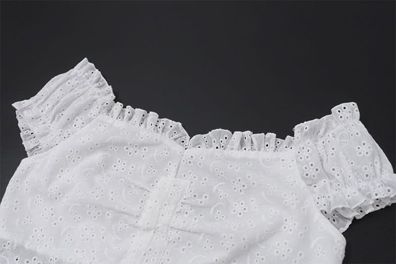 Dreamy White Eyelet Off-Shoulder Blouse | Ruffle Puff Sleeve & Ruched Front Top