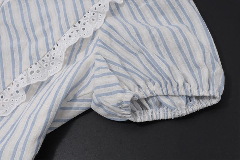 Charming Cottagecore Striped Mini Dress | Sweet Ruffle Collar & Bow Accents