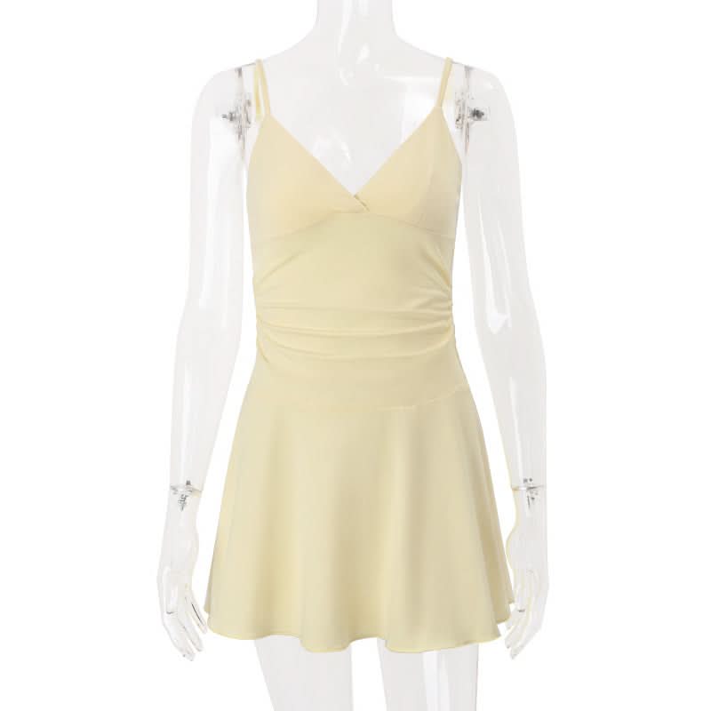 Women's Effortless Chic V-Neck Backless Cami Mini Dress - Soft, Versatile & Fall-Ready