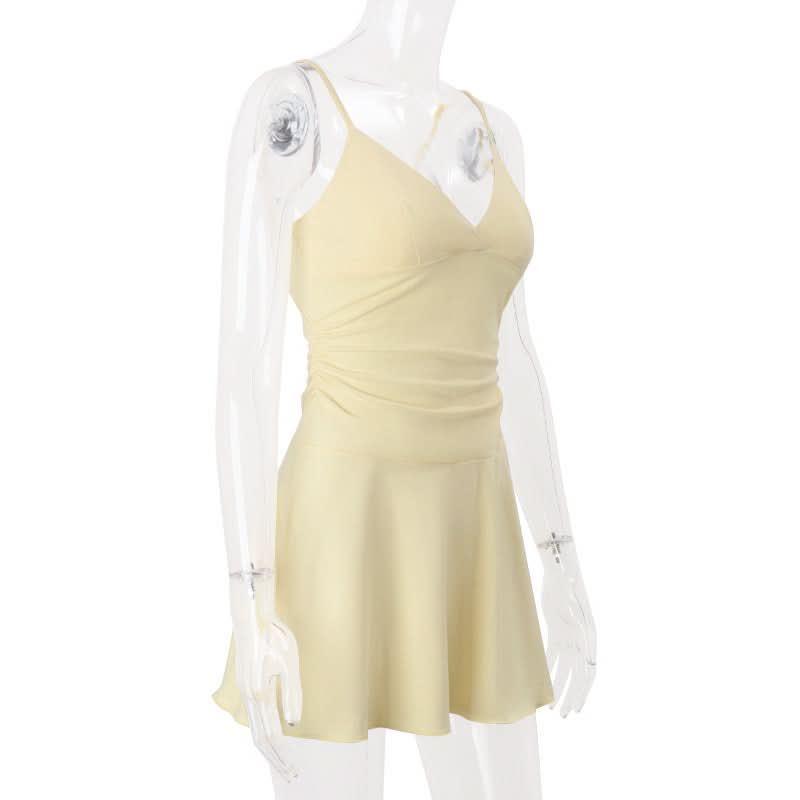 Women's Effortless Chic V-Neck Backless Cami Mini Dress - Soft, Versatile & Fall-Ready