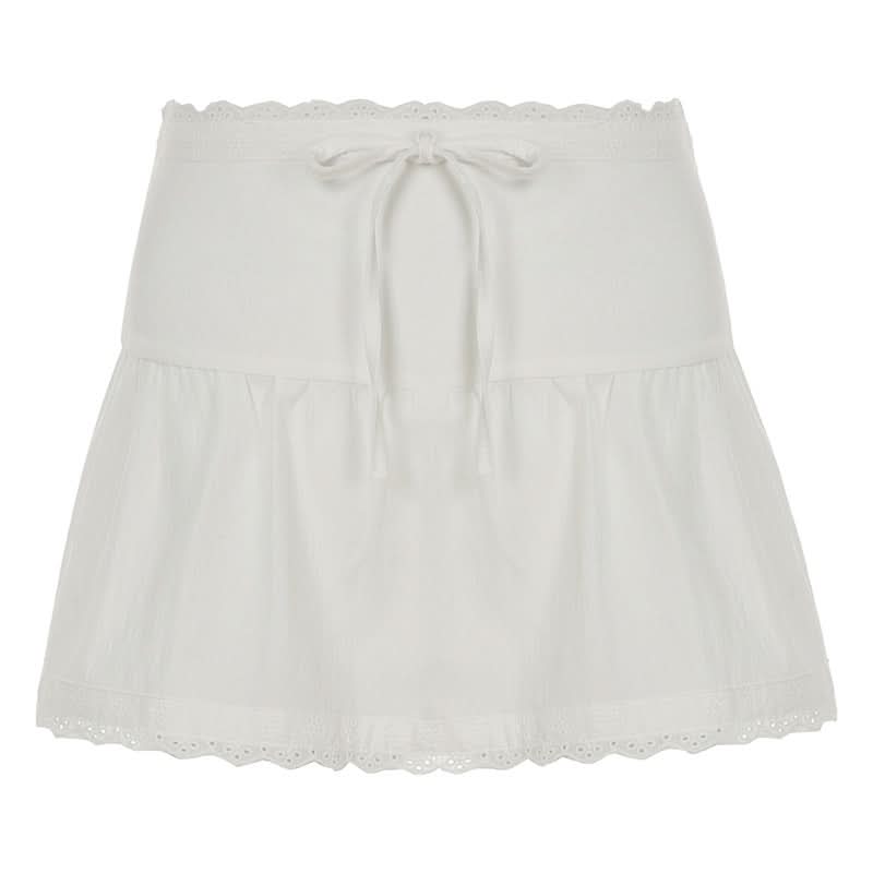 Effortless White Eyelet Mini Skirt - Scalloped Hem & Tie Waist for Resort & Transitional Style