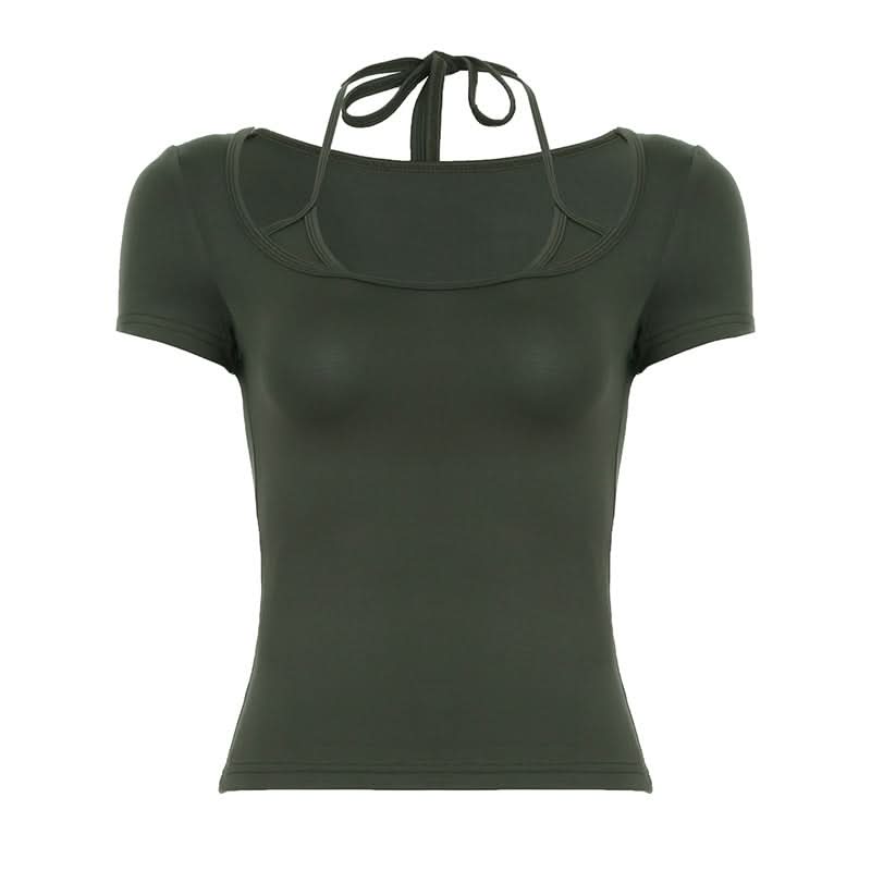 Elevated Black Halter Tie Short Sleeve Top - Fall's Chic & Versatile Wardrobe Essential