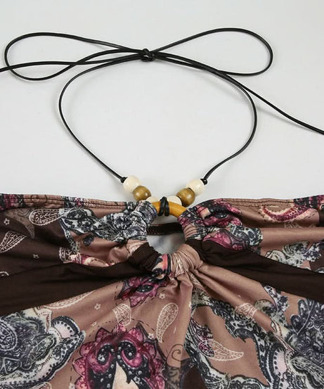 Women's Boho Paisley Halter Top | Beaded Keyhole & Flowy Hem for Effortless Fall Style