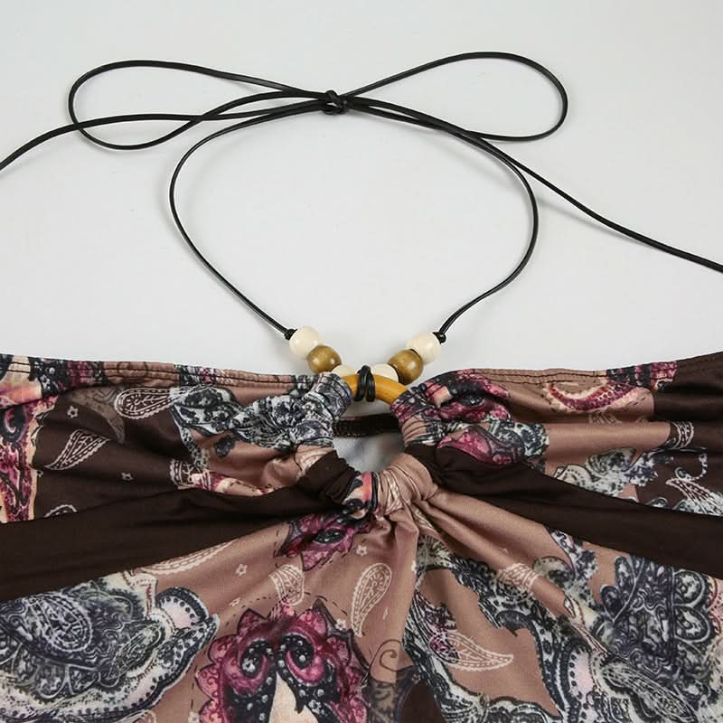 Women's Boho Paisley Halter Top | Beaded Keyhole & Flowy Hem for Effortless Fall Style