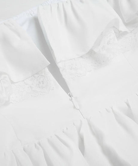 Autumn Romance: Chic Off-Shoulder Bow Mini Dress with Delicate Lace Hem