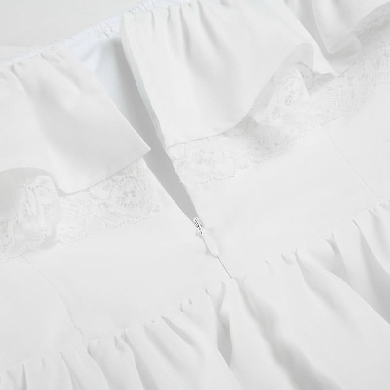 Autumn Romance: Chic Off-Shoulder Bow Mini Dress with Delicate Lace Hem