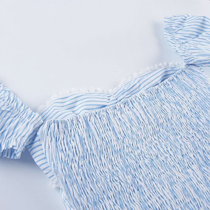 Chic Pinstripe Bow Loungewear Set | Smocked Puff Sleeve Top & Shorts for Cozy Fall Nights