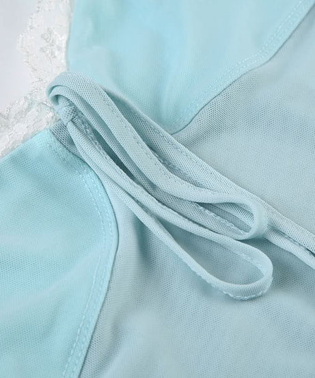 Coquette Dream: Aqua Lace Peplum Cami Top | Self-Tie & Sheer Hem for Fall Style