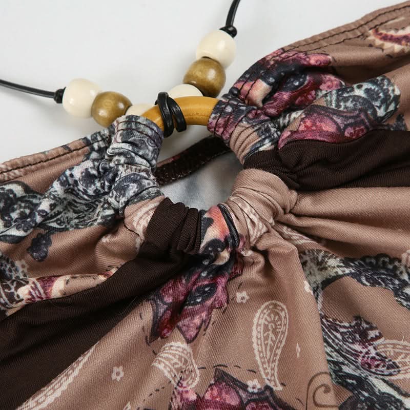 Women's Boho Paisley Halter Top | Beaded Keyhole & Flowy Hem for Effortless Fall Style