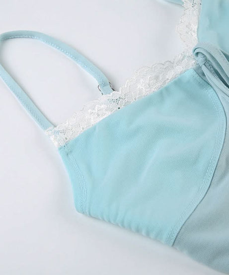 Coquette Dream: Aqua Lace Peplum Cami Top | Self-Tie & Sheer Hem for Fall Style