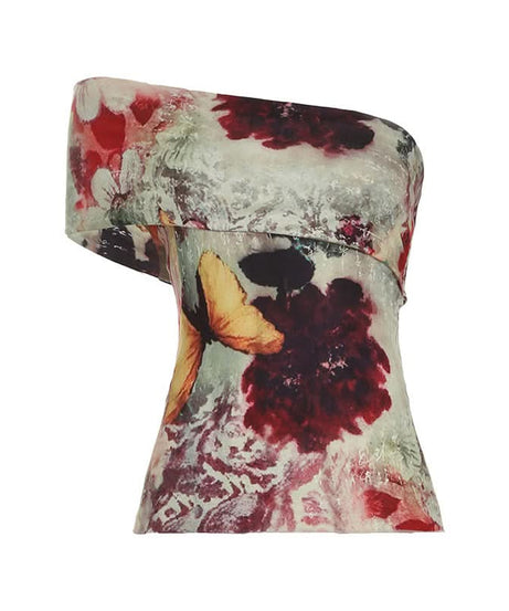 Vibrant Butterfly Art Strapless Tube Top - Chic Fall Statement Piece