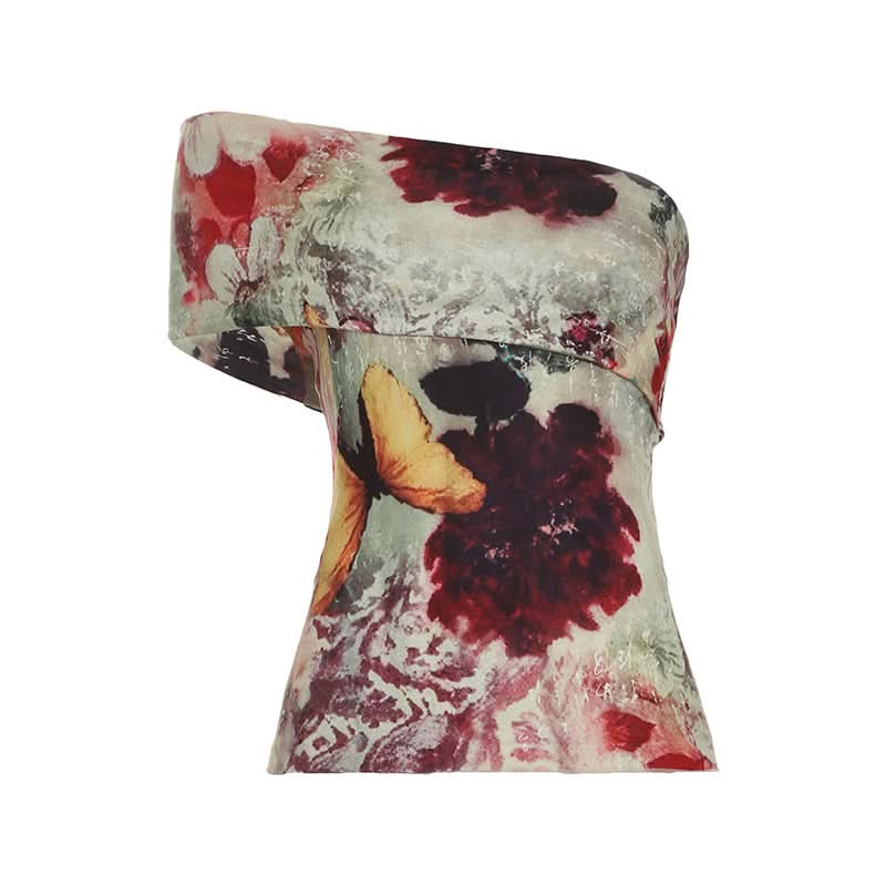 Vibrant Butterfly Art Strapless Tube Top - Chic Fall Statement Piece