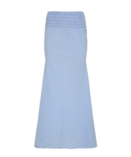 Effortless Chic: Blue Gingham Smocked Mermaid Maxi Skirt - Your Perfect Transitional & Resort Piece