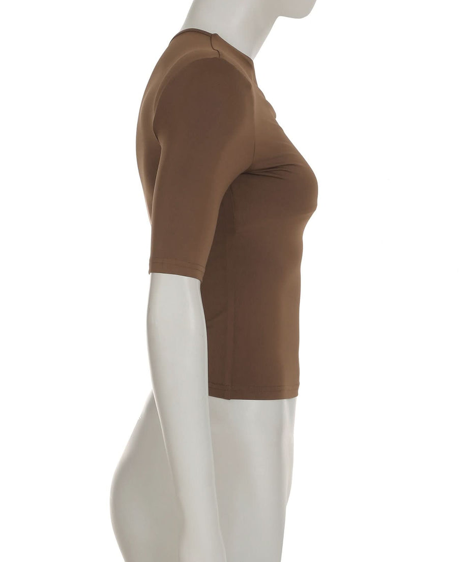 Chic Fall Asymmetrical Top: One-Shoulder Ruched Design with Luxe Gold Buckle - Mocha Brown