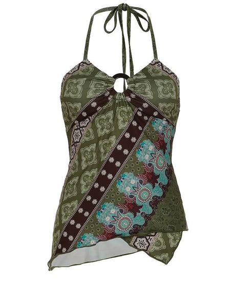 Fall Boho Chic Halter Top with O-Ring Detail - Vintage-Inspired Patterned Statement Piece