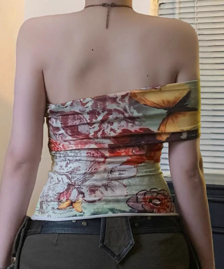 Vibrant Butterfly Art Strapless Tube Top - Chic Fall Statement Piece