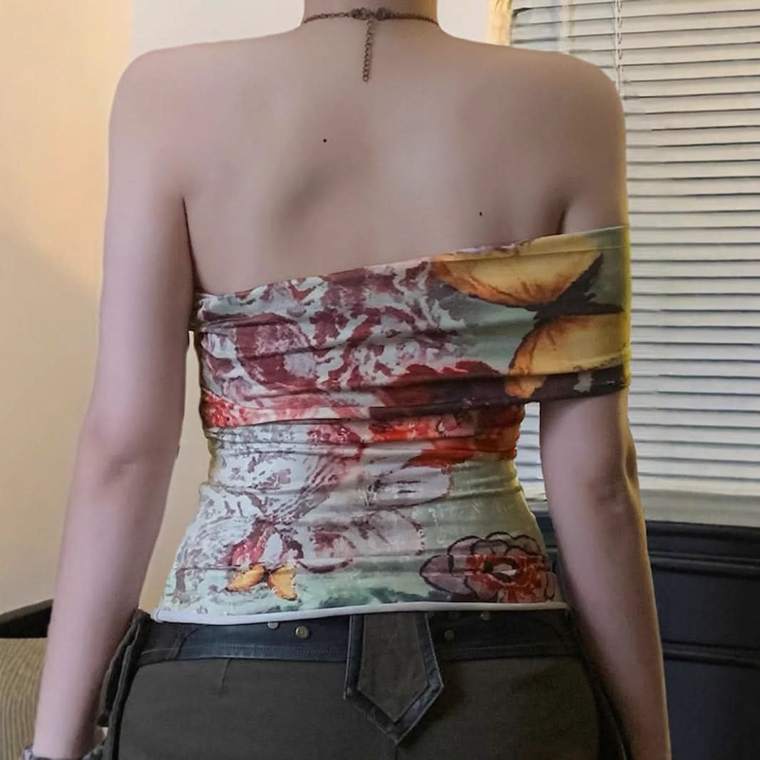 Vibrant Butterfly Art Strapless Tube Top - Chic Fall Statement Piece