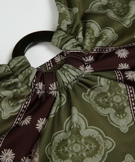 Fall Boho Chic Halter Top with O-Ring Detail - Vintage-Inspired Patterned Statement Piece