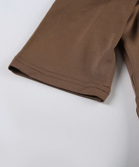 Chic Fall Asymmetrical Top: One-Shoulder Ruched Design with Luxe Gold Buckle - Mocha Brown