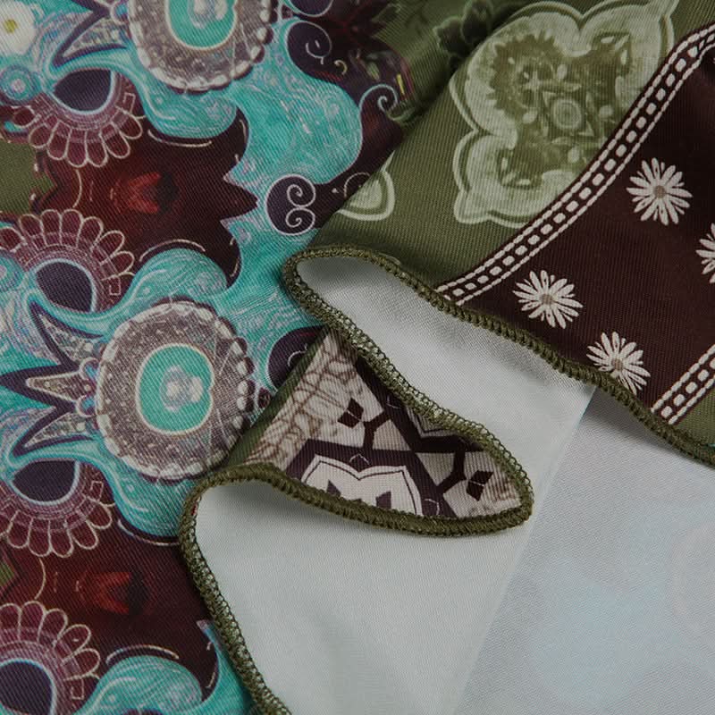 Fall Boho Chic Halter Top with O-Ring Detail - Vintage-Inspired Patterned Statement Piece