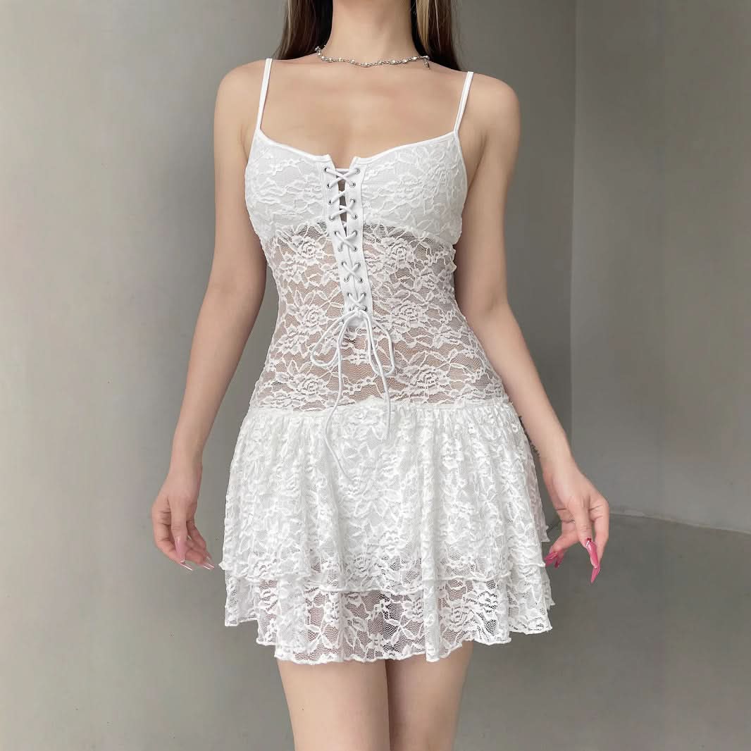 Dreamy White Lace Corset Mini Dress - Perfect for Halloween, Holiday Parties & Romantic Nights Out