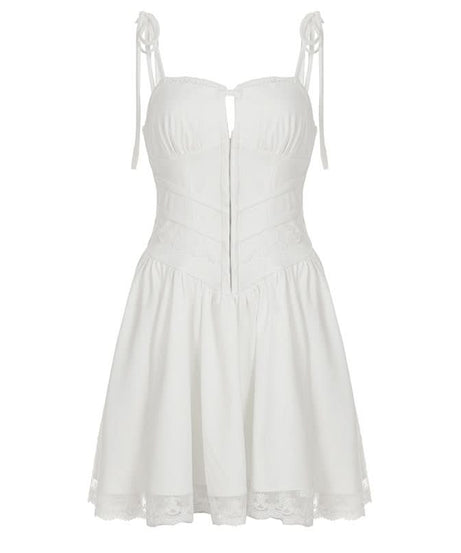 Effortlessly Chic White Lace Mini Dress with Tie Straps - Your Romantic Fall Getaway & Date Night Essential