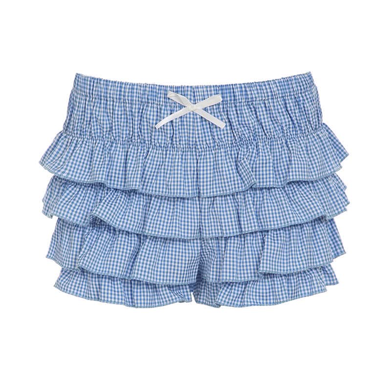 Sweet Gingham Ruffle Bloomers with Bow - Cozy Cottagecore Lounge Shorts