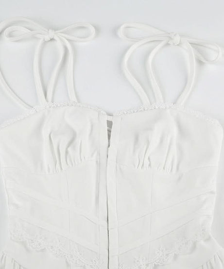 Effortlessly Chic White Lace Mini Dress with Tie Straps - Your Romantic Fall Getaway & Date Night Essential