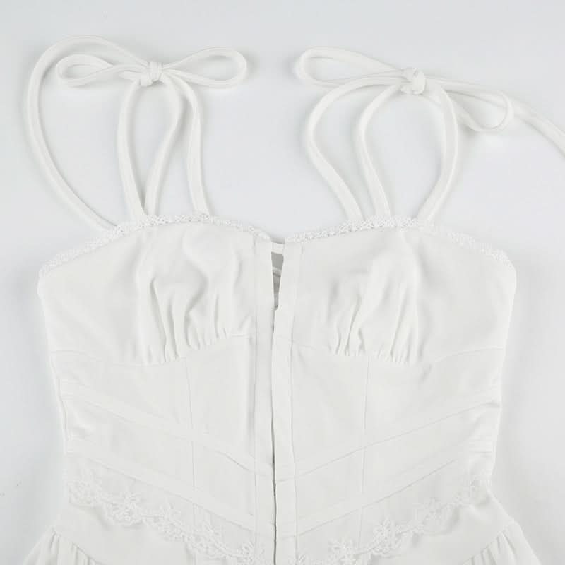 Effortlessly Chic White Lace Mini Dress with Tie Straps - Your Romantic Fall Getaway & Date Night Essential