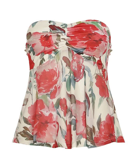 Vibrant Floral Ruched Tube Top - Chic Vacation & Resort Wear for Women