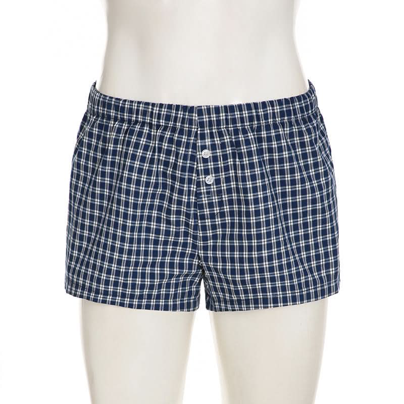 Cozy Fall Vibes: Women's Classic Plaid Boxer Shorts – 'Boyfriend' Comfort Loungewear