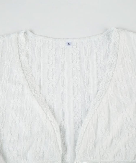 Romantic White Lace Tie-Front Top | Cap Sleeve V-Neck Blouse for Fall