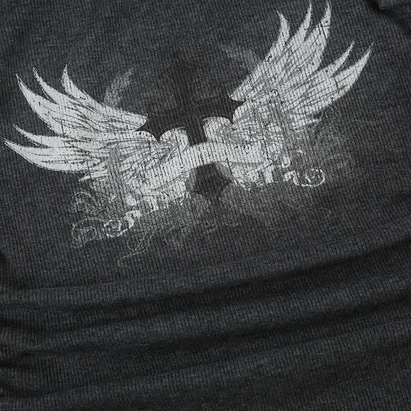 Gothic Wing & Cross Buckle Ribbed Tank Top - Edgy Fall & Halloween Style