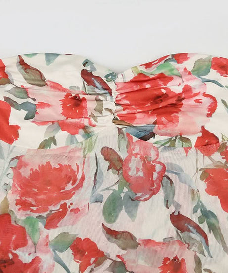 Vibrant Floral Ruched Tube Top - Chic Vacation & Resort Wear for Women