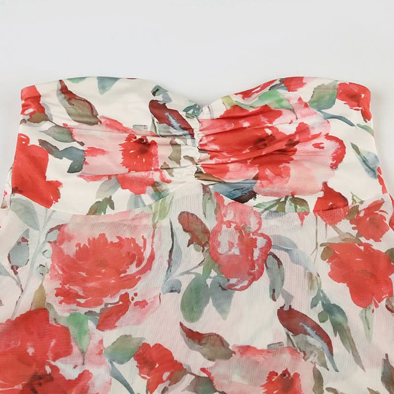 Vibrant Floral Ruched Tube Top - Chic Vacation & Resort Wear for Women